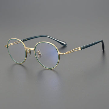 Shamim Vintage Titanium Glasses Frame Round Frames Southood Golden Green
